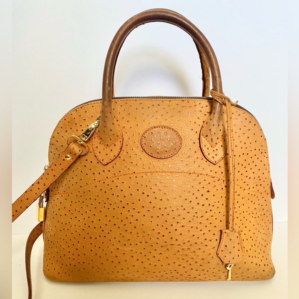 Vintage Ostrich Leather Top Handle Purse